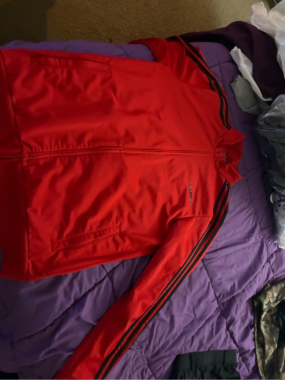 adidas Red Track Jacket with Black Stripe Accents
